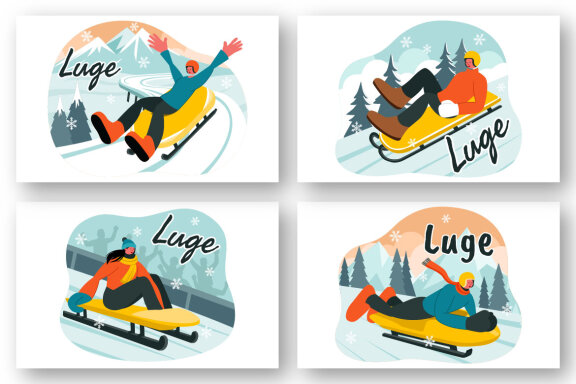 9 Winter Luge Sledding Illustration