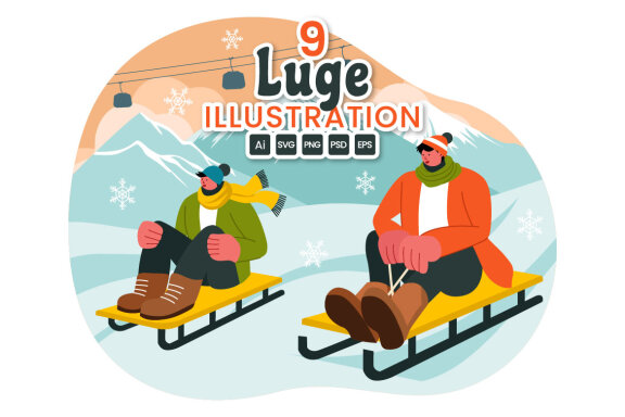 9 Winter Luge Sledding Illustration