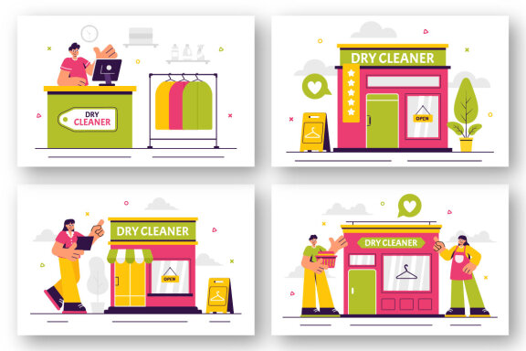 10 Dry Cleaner Store Service Illustration