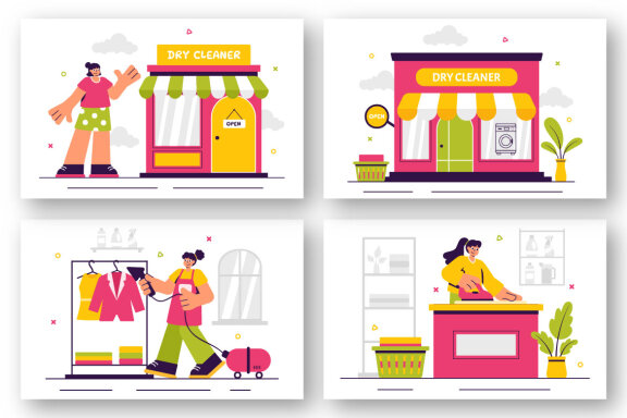 10 Dry Cleaner Store Service Illustration