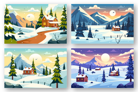 9 Charming Winter Village Illustration