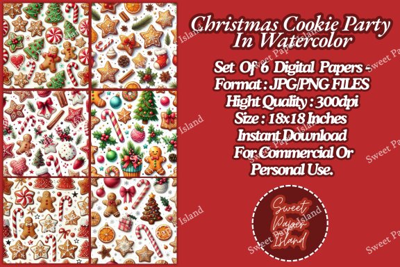 6 FREE Digital Papers - Christmas Cookie Party