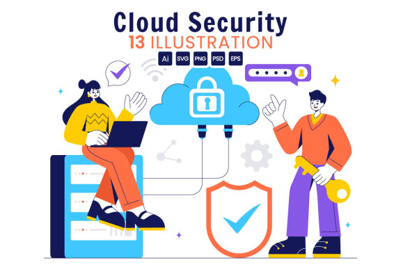 13 Digital Cloud Security Illustration