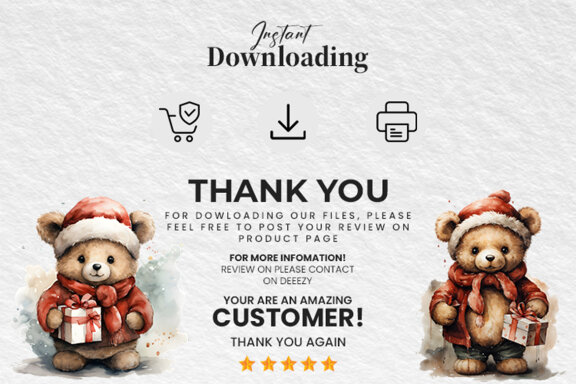 Watercolor Christmas Bear Clipart PNG Bundle