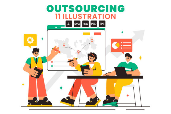 11 Global Outsourcing Business Illustration