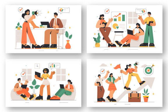 9 Businesswomen Leadership Illustration