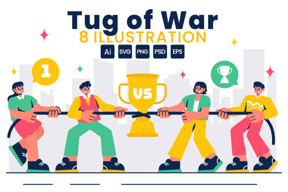 8 Business Competition Tug of War Illustration