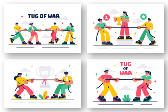 8 Business Competition Tug of War Illustration