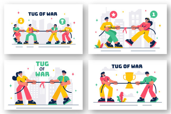 8 Business Competition Tug of War Illustration