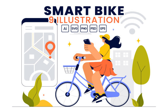 9 Smart Technology Bike Illustration