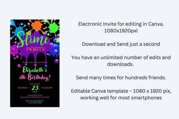 Slime Party Birthday  Evite template