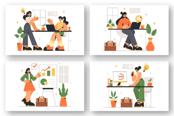 12 Confident Businesswomen Illustration