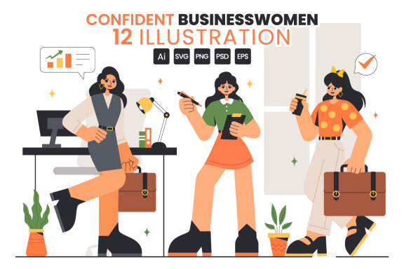 12 Confident Businesswomen Illustration