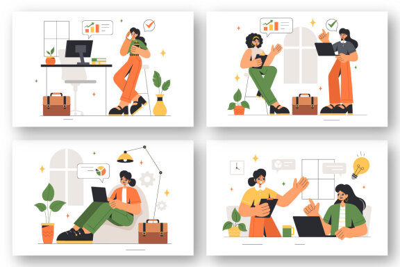 12 Confident Businesswomen Illustration
