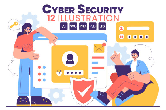 12 Digital Cyber Security Illustration