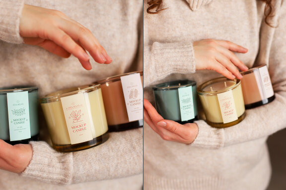 Candle in Hand Mockup Set