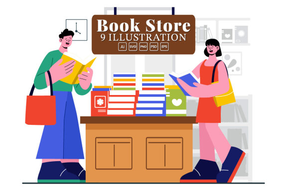 9 Bookstore and Library Illustration