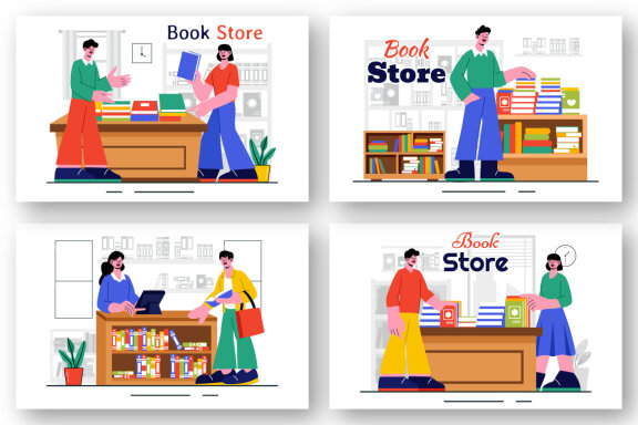 9 Bookstore and Library Illustration