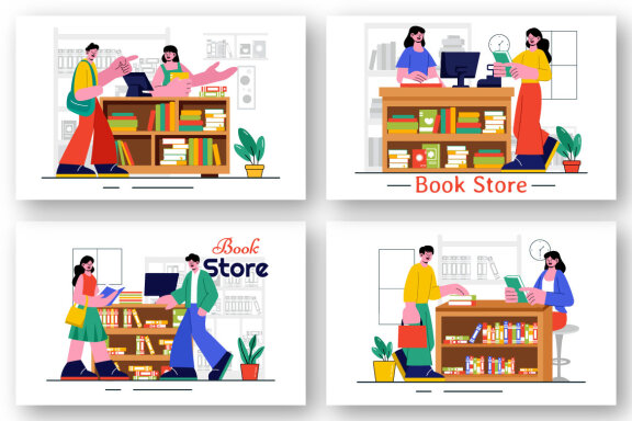 9 Bookstore and Library Illustration