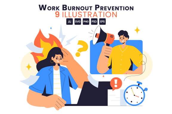 9 Work Burnout Prevention Illustration