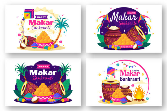 12 Makar Sankranti Celebration Illustration
