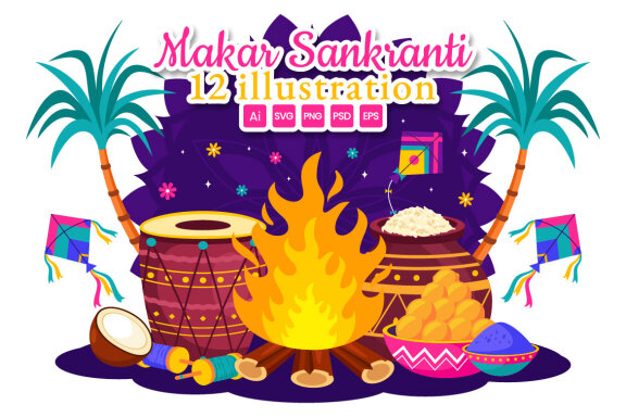 12 Makar Sankranti Celebration Illustration
