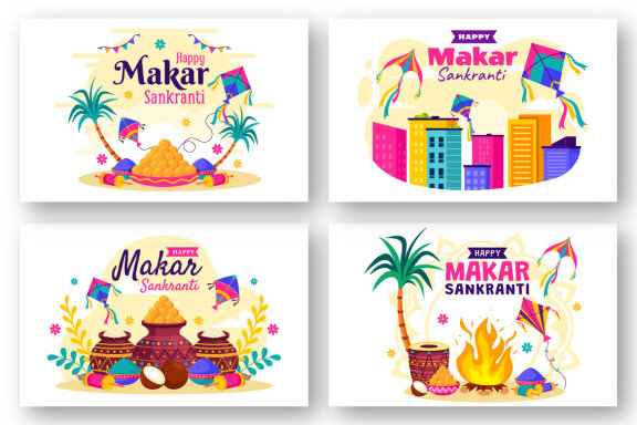 12 Makar Sankranti Celebration Illustration