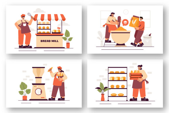 10 Traditional Bread Mill Illustration