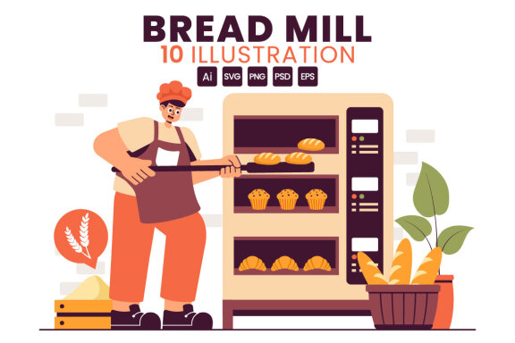 10 Traditional Bread Mill Illustration