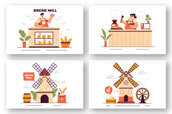 10 Traditional Bread Mill Illustration