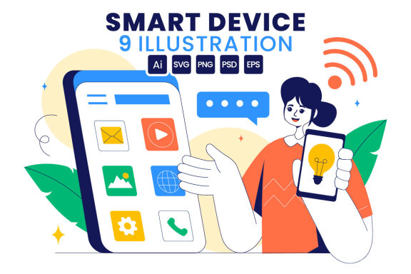 9 Connected Smart Devices FREE Illustrations