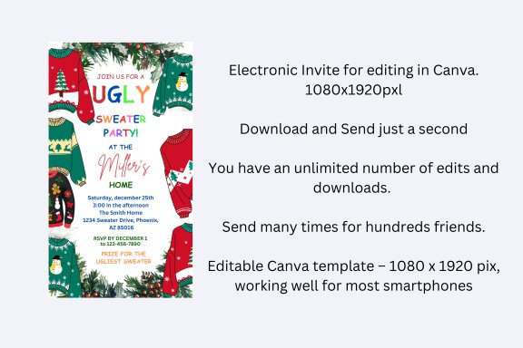 Ugly Sweater Merry Christmas Party Invitation