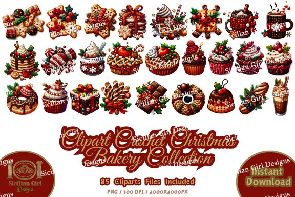 Mega Pack Of 85 Clipart - Crochet Christmas Bakery Collection Vol.1 