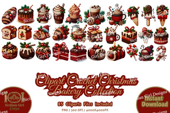 Mega Pack Of 85 Clipart - Crochet Christmas Bakery Collection Vol.1 