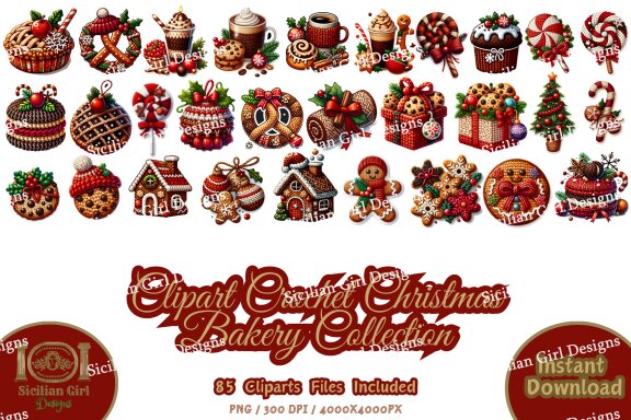 Mega Pack Of 85 Clipart - Crochet Christmas Bakery Collection Vol.1 