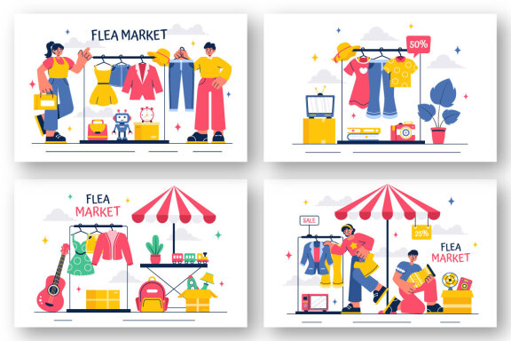 10 Flea Market Shopping Illustration