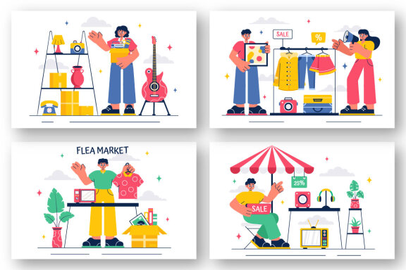 10 Flea Market Shopping Illustration