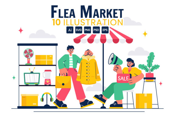 10 Flea Market Shopping Illustration