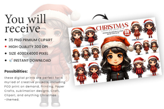 Christmas Girl FREE Clipart PNG Bundle