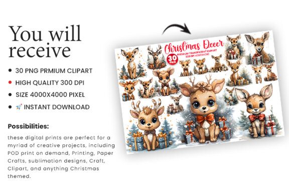 Happy Christmas Deer Sublimation Clipart PNG Bundle