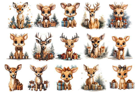 Happy Christmas Deer Sublimation Clipart PNG Bundle