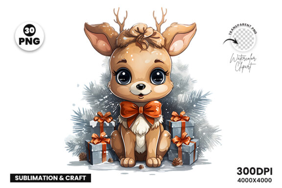 Happy Christmas Deer Sublimation Clipart PNG Bundle