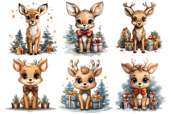 Happy Christmas Deer Sublimation Clipart PNG Bundle