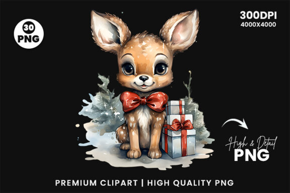 Happy Christmas Deer Sublimation Clipart PNG Bundle