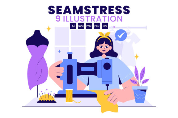 9 Seamstress at Work Illustration