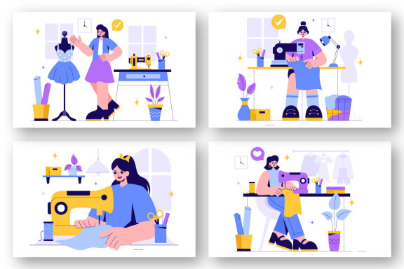 9 Seamstress at Work Illustration