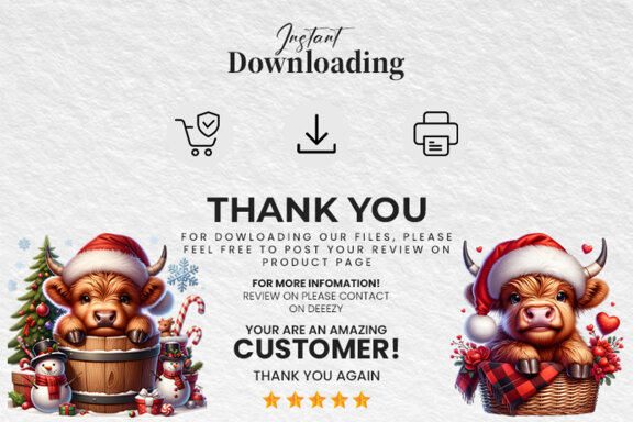 Christmas Highland Cow Sublimation Clipart PNG Bundle