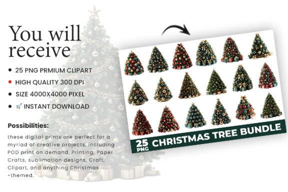 Christmas Tree Sublimation Clipart PNG Bundle