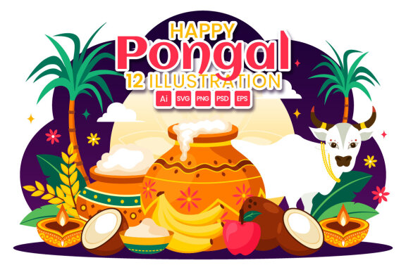 12 Happy Pongal Celebration Illustration