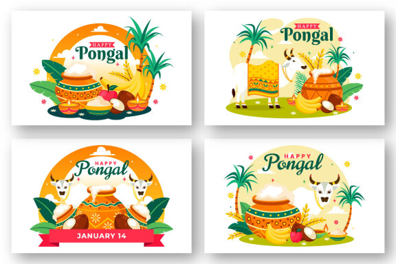 12 Happy Pongal Celebration Illustration